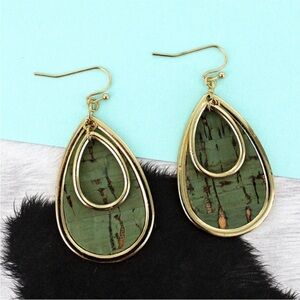 Mint Cork Layered Teardrop Earrings | Goldtone Drop Style